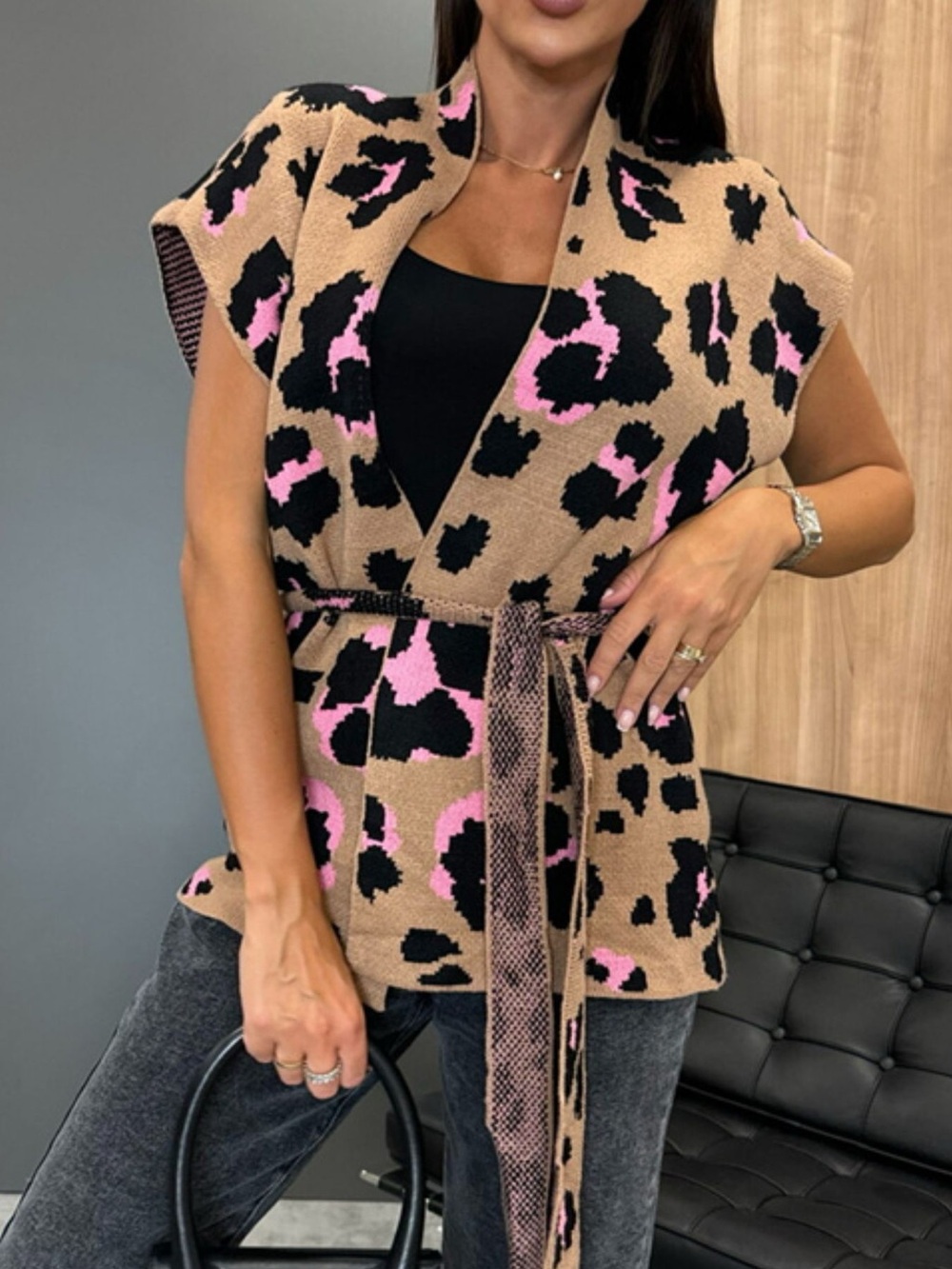Leopard Print Cap Sleeve Cardigan